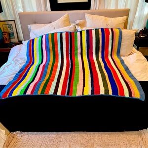 Vintage Granny Crochet Throw Blanket Afghan Stripes  Beautiful Edge